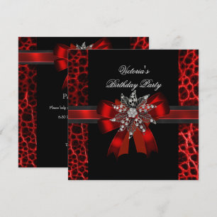 Invitation Élégante fête d'anniversaire Black Red Bow Jewel