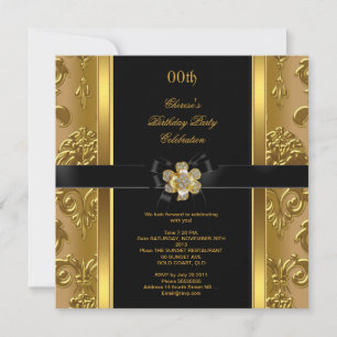 Invitation Elégante fête d'anniversaire Damask Gold Diamond n