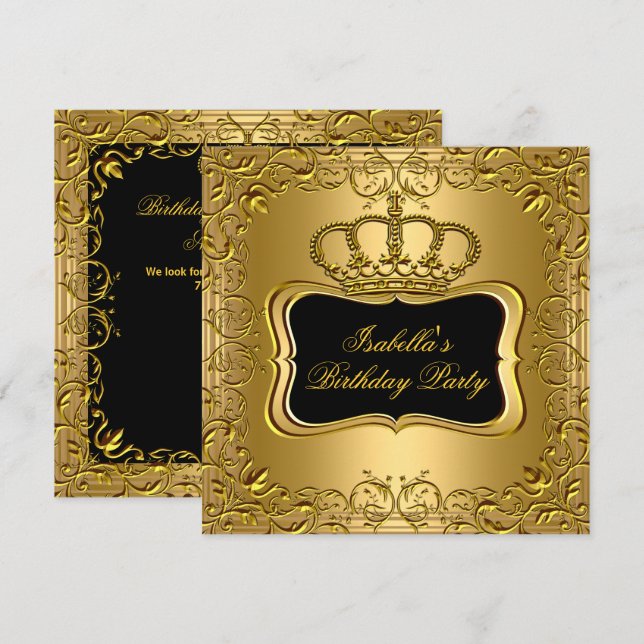 Invitation Élégante fête d'anniversaire de la Couronne d'or n (Devant / Derrière)