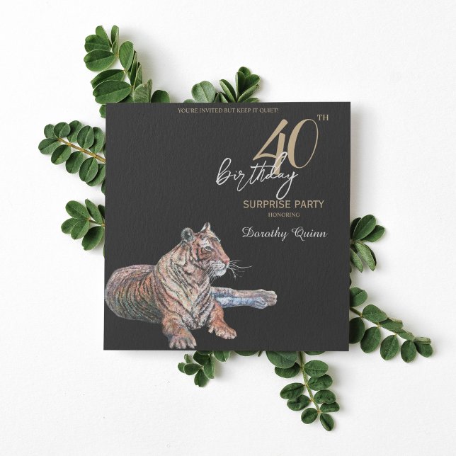 Invitation Elégante fête d'anniversaire de la florale de tigr (Créateur téléchargé)