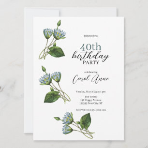 Invitation Elégante fête d'anniversaire de la Nymphe Bleue Fl