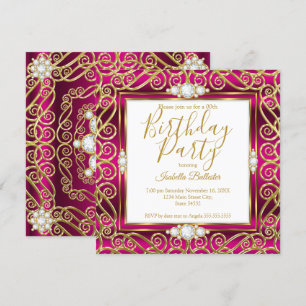 Invitation Élégante fête d'anniversaire Deep Pink Gold Diamon