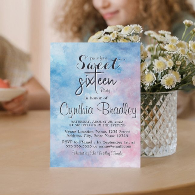 Invitation Elégante fête d'anniversaire du Sweet sixteen bleu (Créateur téléchargé)