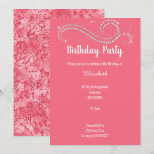 INVITATION ÉLÉGANTE FÊTE D'ANNIVERSAIRE EN MARBRE ROSE DIAMON