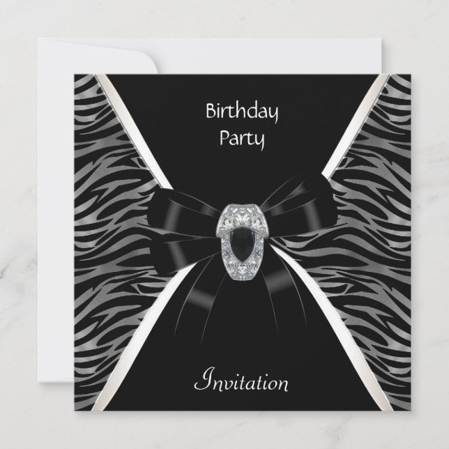 Invitation Élégante fête d'anniversaire joyau noir (Devant)