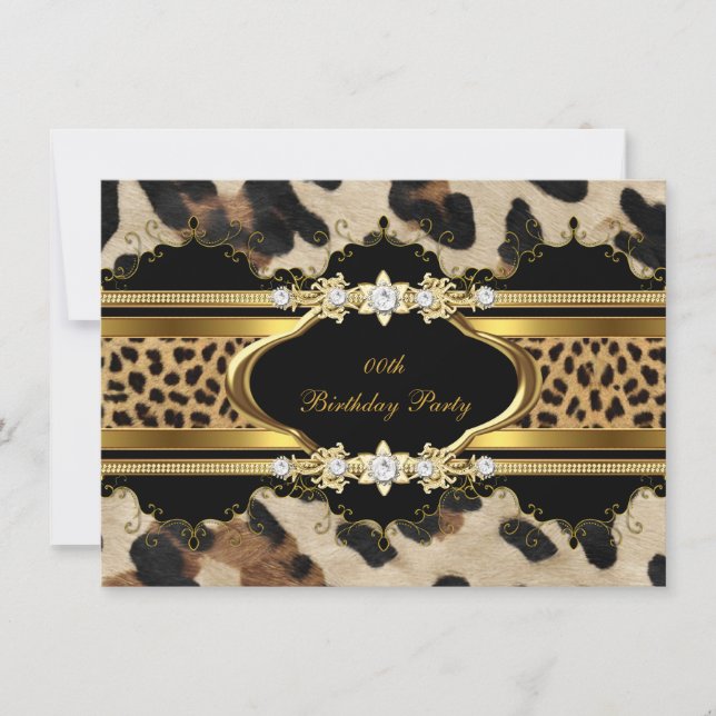 Invitation Élégante fête d'anniversaire Leopard Gold Animal (Devant)