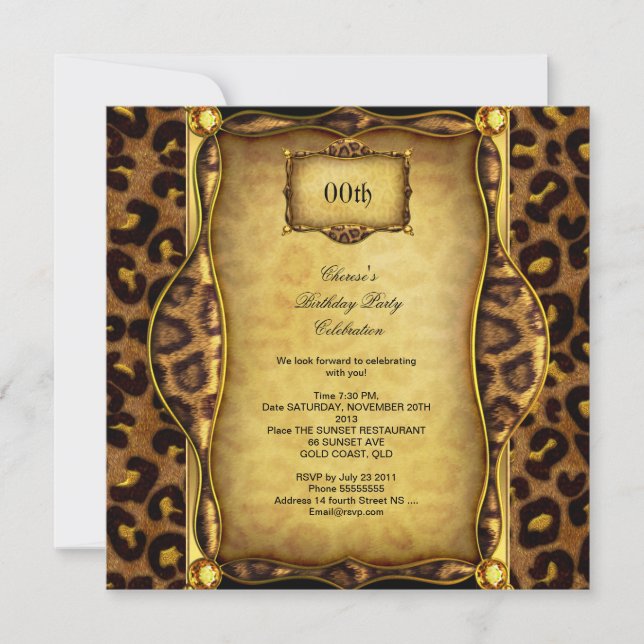 Invitation Élégante fête d'anniversaire Leopard Gold Black (Devant)