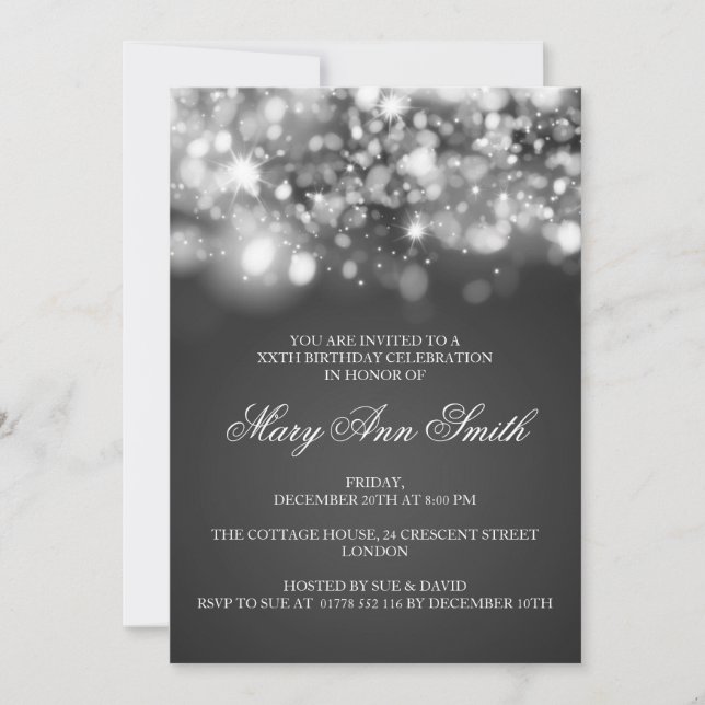 Invitation Élégante fête d'anniversaire Lumière sur les étinc (Devant)