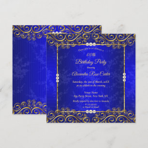 Invitation Élégante fête d'anniversaire perle crème or bleu r