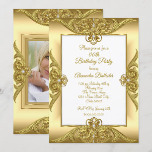 Invitation Elégante fête d'anniversaire Photo Cream Gold Fram