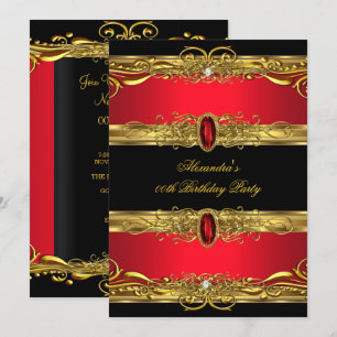Invitation Élégante fête d'anniversaire Regal Red Black Gold