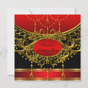 Invitation Élégante fête d'anniversaire Regal Red Gold