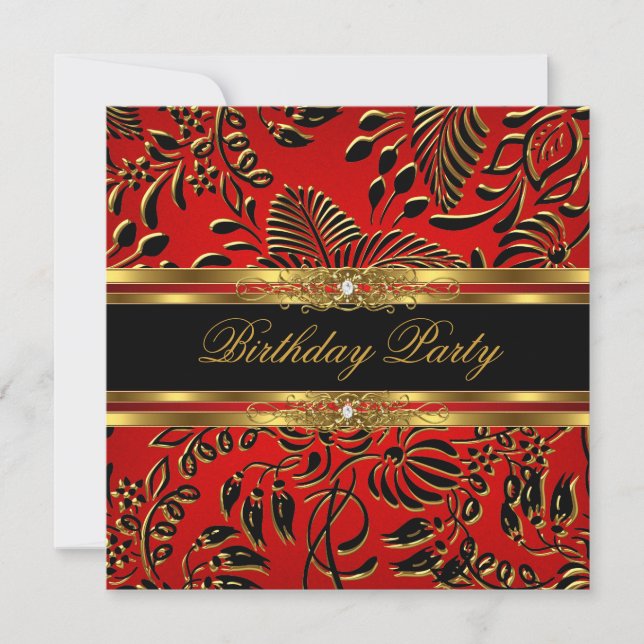 Invitation Élégante fête d'anniversaire Rouge Black Gold Dama (Devant)