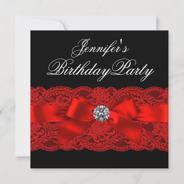 Invitation Élégante fête d'anniversaire rouge et noir (Devant)