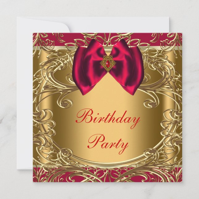 Invitation Elégante fête d'anniversaire rouge et or (Devant)