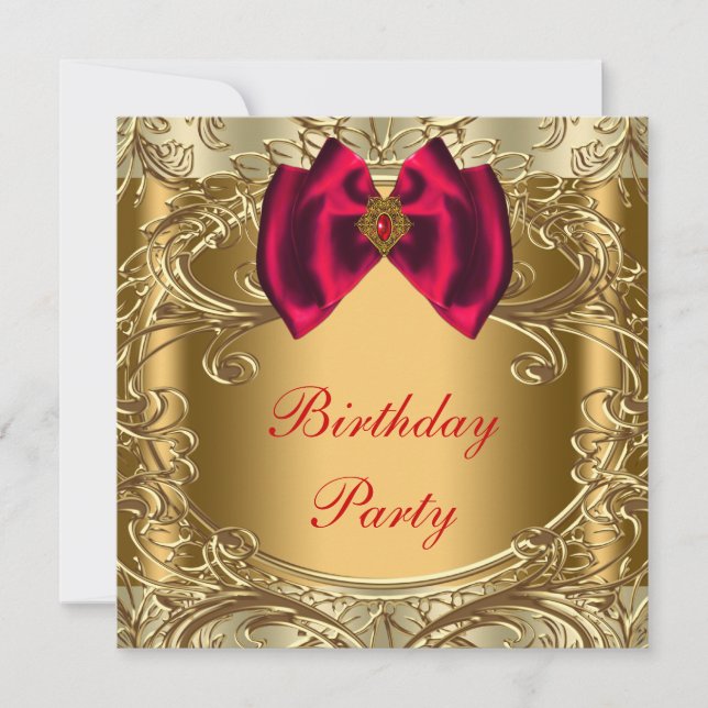 Invitation Elégante fête d'anniversaire rouge et or (Devant)