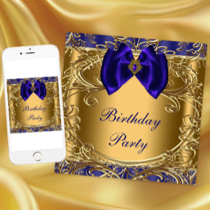 Invitation Elégante fête d'anniversaire Royal Blue et Gold