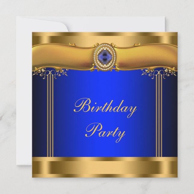 Invitation Elégante fête d'anniversaire Royal Blue et Gold (Devant)