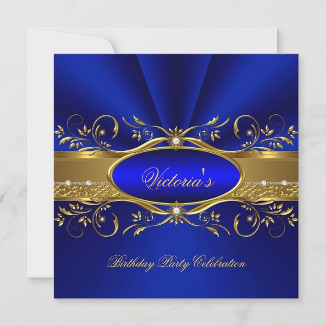 Invitation Elégante fête d'anniversaire Royal Blue Gold 2A (Devant)