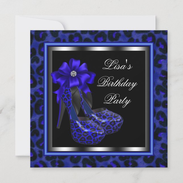 Invitation Elégante fête d'anniversaire Royal Blue Leopard (Devant)