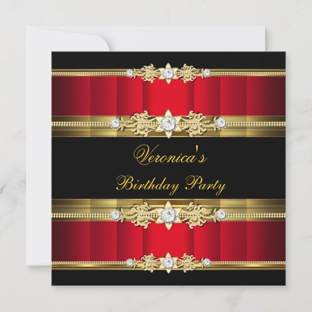 Invitation Élégante fête d'anniversaire Royal Red Gold Noir (Devant)