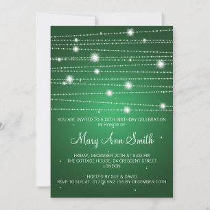 Invitation Élégante Fête d'Anniversaire Sparkling Lines Green