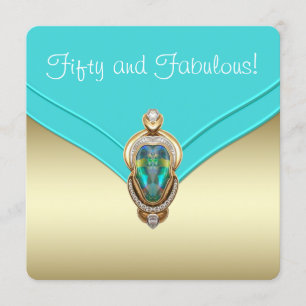 Invitation Elégante fête d'anniversaire Turquoise bleu et or