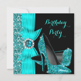 Invitation Elégante fête d'anniversaire Turquoise Bleu Haut t