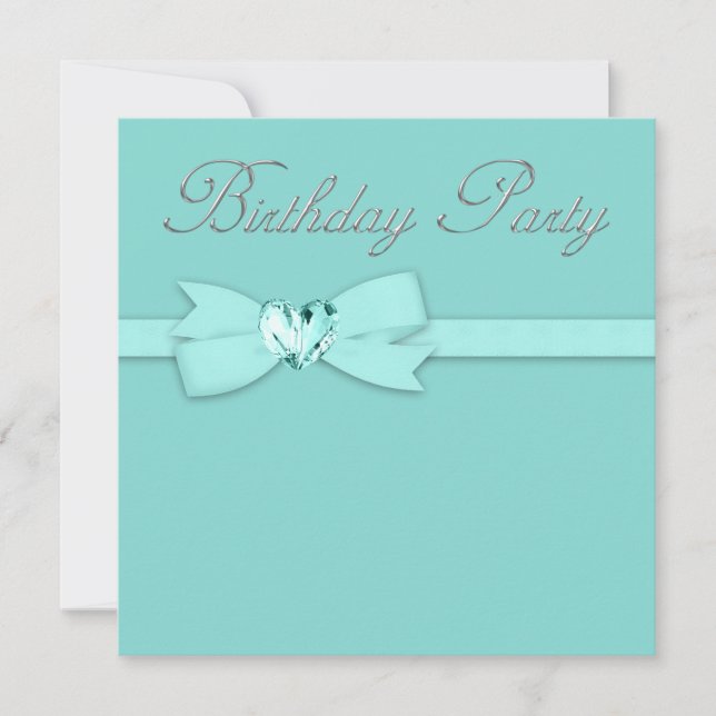 Invitation Elégante fête d'anniversaire Turquoise en argent (Devant)