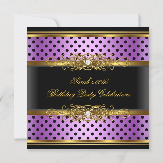 Invitation Élégante fête d'anniversaire violet rose noir Blac (Devant)