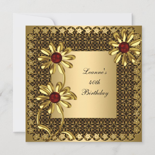 Invitation Élégante fête de 40e anniversaire Exotic Gold Flor (Devant)