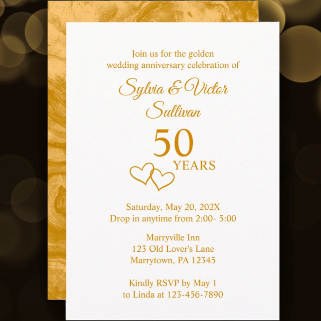 Invitation Élégante fête de 50e anniversaire sur mesure en or (Customize this elegant simple 50th anniversary party invitation template. )