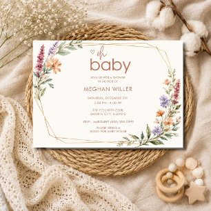 Invitation Élégante Fête de Bébé Oh Fleur Sauvage