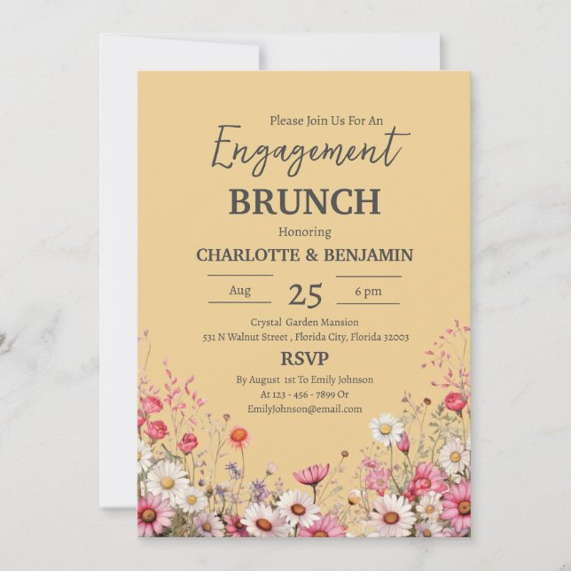 Invitation Élégante Fête de Brunch Fiançailles Floral Daisy (Devant)