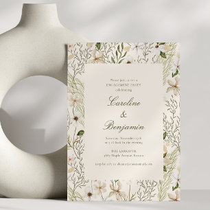 Invitation Élégante Fête de Fiançailles avec Écriture Florale