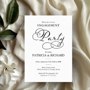 Invitation Élégante Fête de Fiançailles avec Écriture Noir et