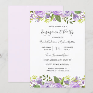 Invitation Élégante fête de fiançailles florale aquarelle vio