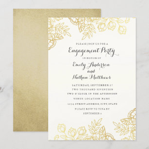 Invitation Élégante fête de fiançailles florale vintage en or