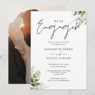 Invitation Élégante Fête de Fiançailles Photo Florale et Verd