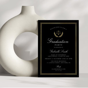 Invitation Élégante fête de fin d'études de droit noir et or