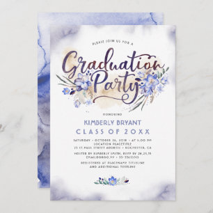 Invitation Élégante fête de graduation de l'aquarelle à scrip
