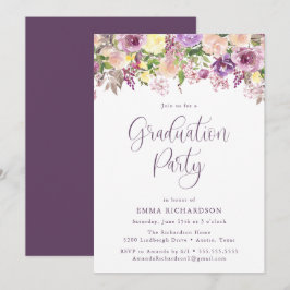 Invitation Élégante Fête de Graduation Florale Radiant Purple