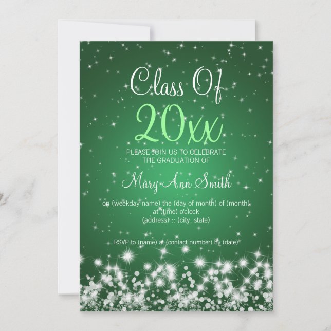 Invitation Élégante fête de graduation Hiver Sparkle Green (Devant)