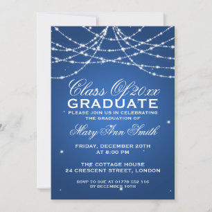 Invitation Élégante fête de graduation Sparkling String Bleu