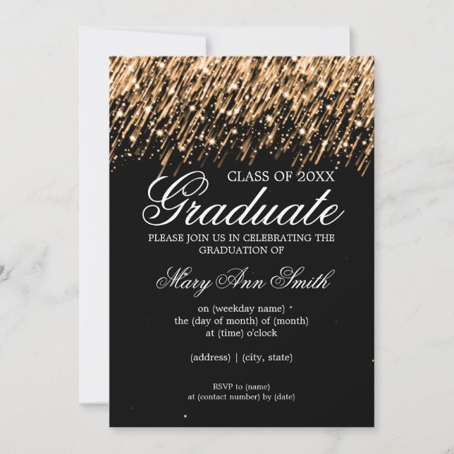 Invitation Élégante fête de graduation tombant en or des étoi (Devant)
