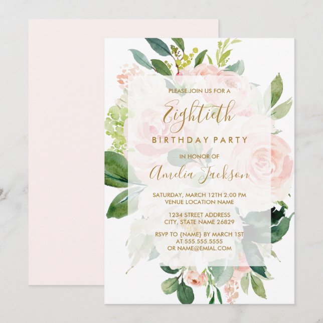 Invitation Élégante fête de la 80e fête d'anniversaire Peach  (Devant / Derrière)