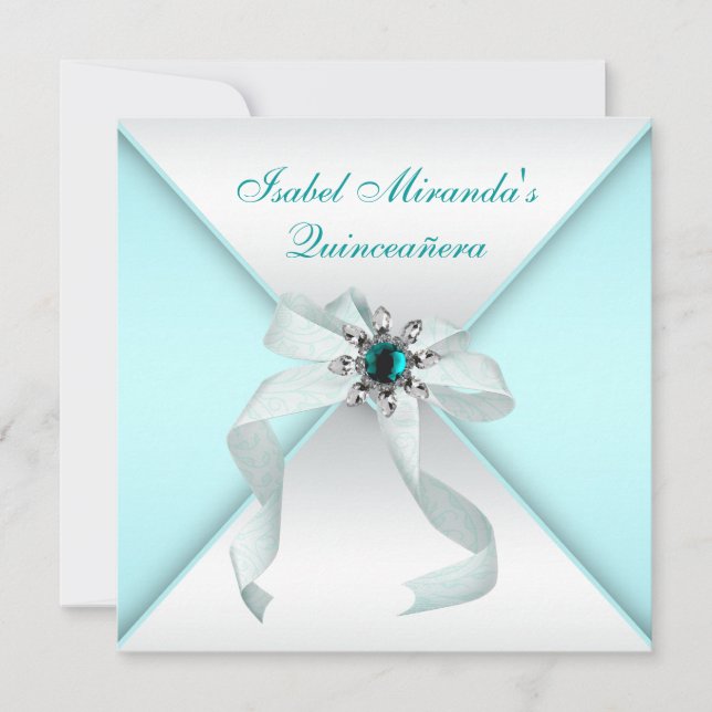 Invitation Élégante fête de la Quinceanera bleue Turquoise (Devant)