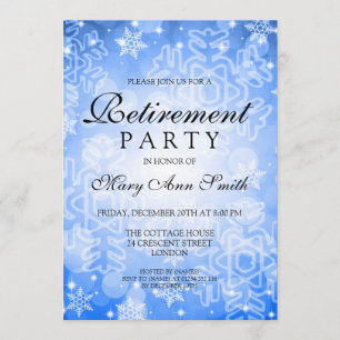 Invitation Élégante fête de la retraite Bleu Bokeh d'hiver