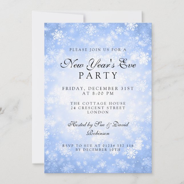 Invitation Élégante fête de la Saint-Sylvestre Bleu hiver (Devant)