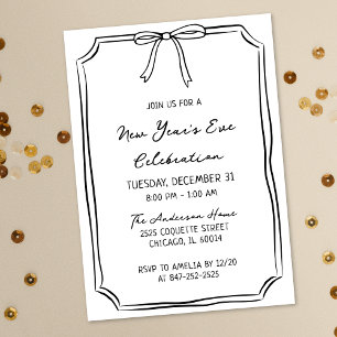Invitation Élégante fête de la Saint-Sylvestre Noir et Blanc 